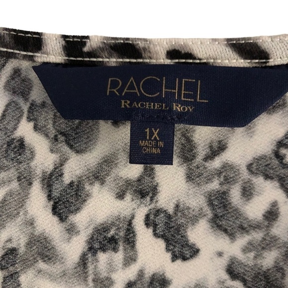 Rachel Rachel Roy Draped Front Long Sleeve Pullover 1X Black White - Picture 2 of 9
